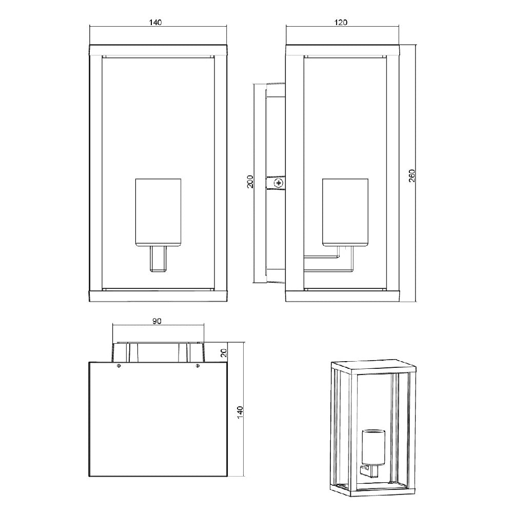 Britalia BR201860142 Anthracite Outdoor Vintage Rectangular Wall Light IP44