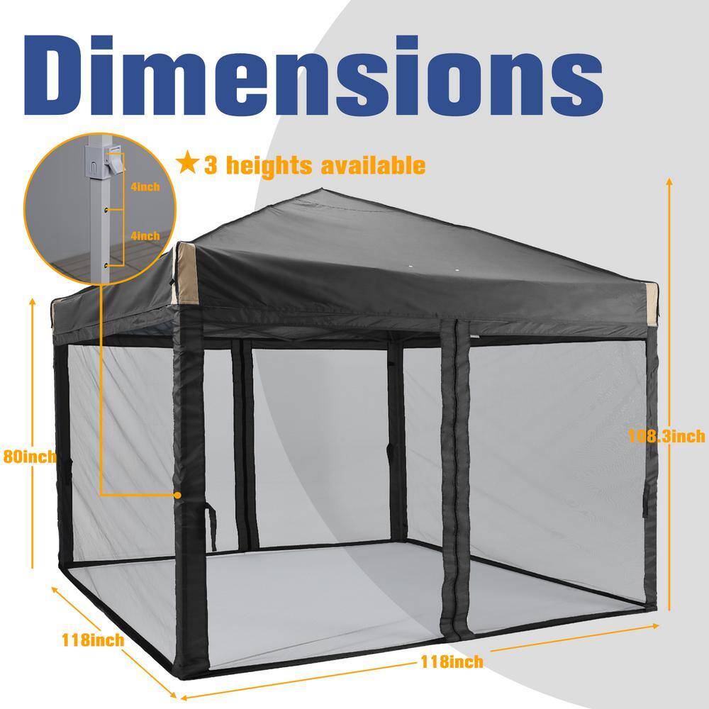 Aoodor 10 ft. x 10 ft. Pop Up Canopy Tent with Removable Mesh Sidewallwith Roller Bag-Black 800-152-BK-N