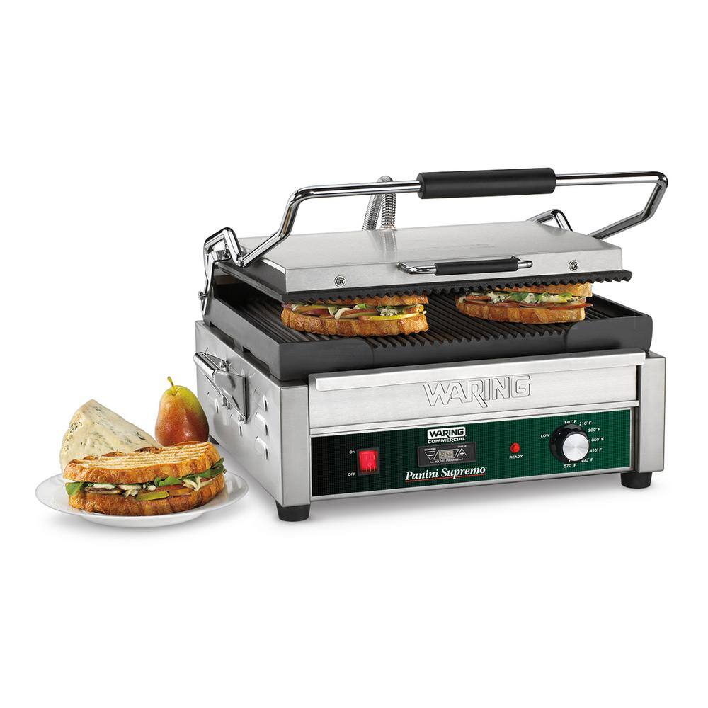 Waring Commercial Panini Supremo Large Panini Grill with Timer - 120-Volt (14.5 in. x 11 in. Cooking Surface) WPG250T