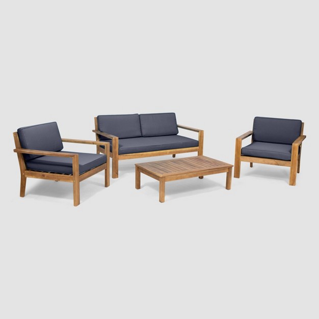 Santa Ana 4pc Acacia Wood Chat Set Teak dark Gray Christopher Knight Home