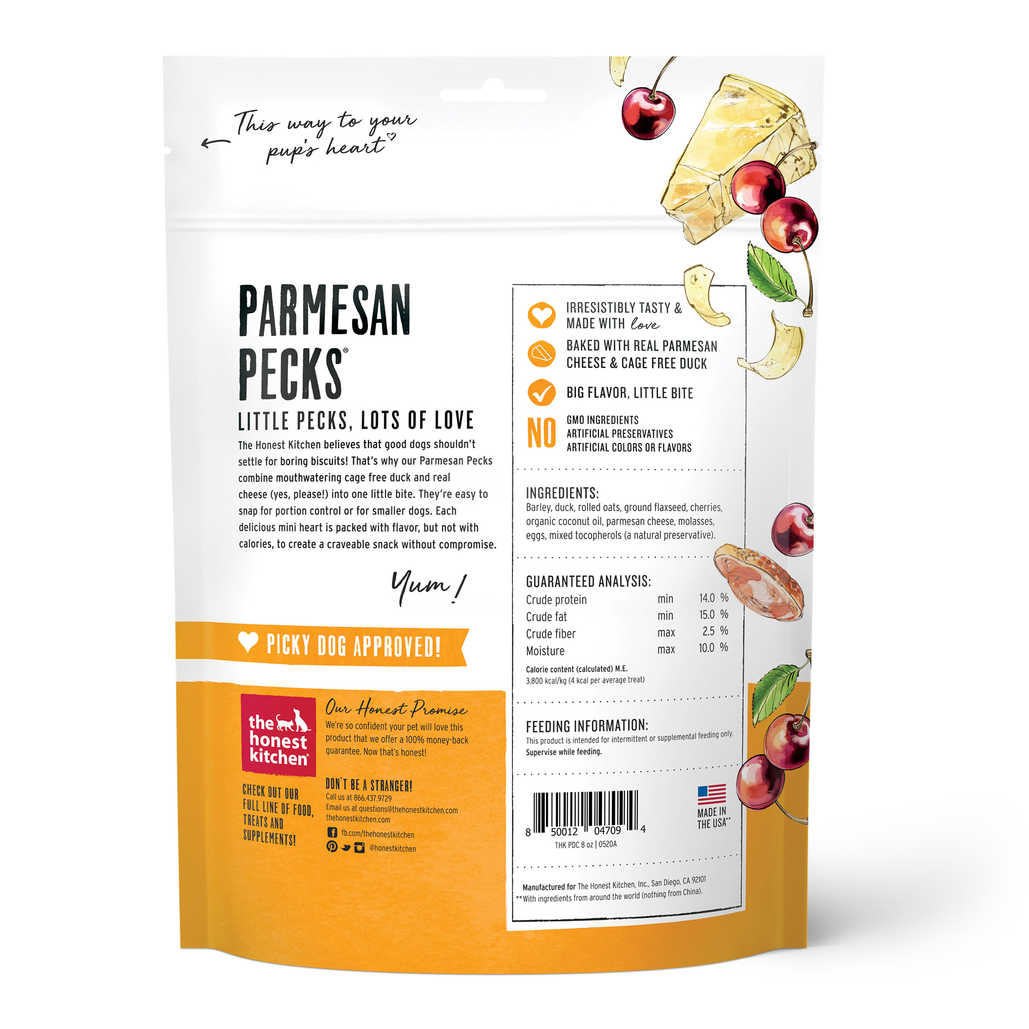 The Honest Kitchen Parmesan Pecks: Duck， Parmesan  Cherry Recipe Dog Treats， 8 oz.