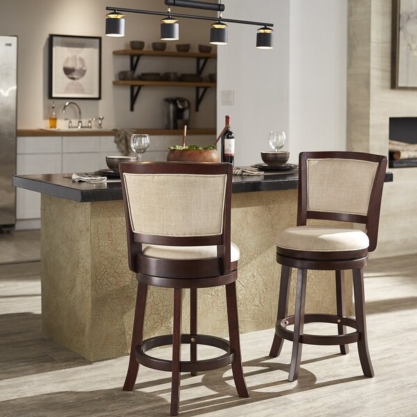 Haas Wood Swivel Counter Height Stool， Dark Cherry/Beige Linen - as picture?