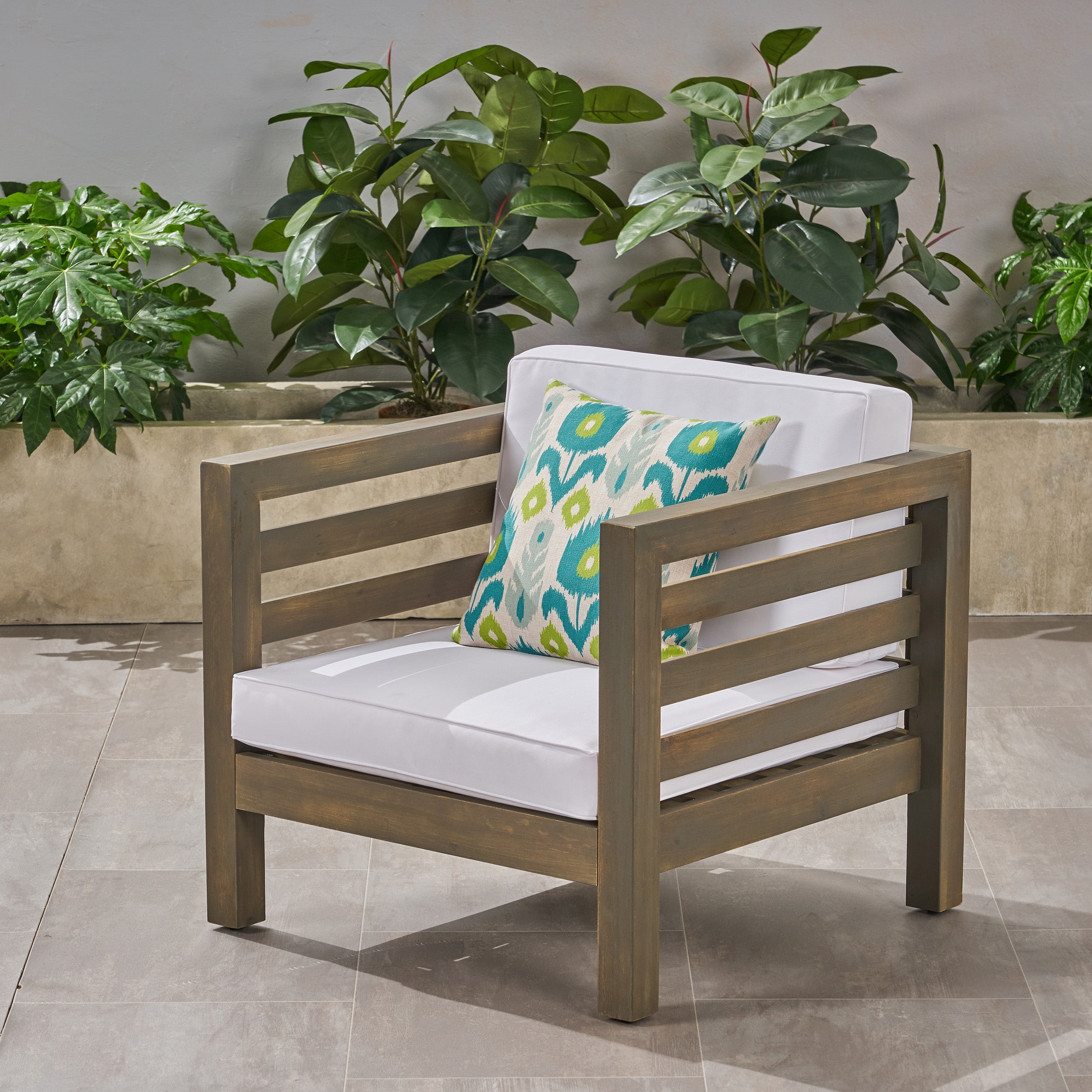 Louise Outdoor Acacia Wood Club Chair with Cushion