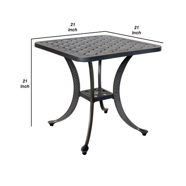 21 Inch Outdoor Patio Square Metal End Table， Bronze