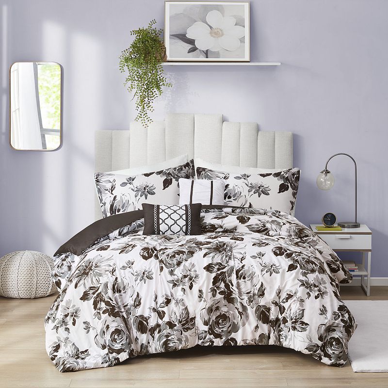 Intelligent Design Renee Print Floral Comforter Set with Throw Pillows