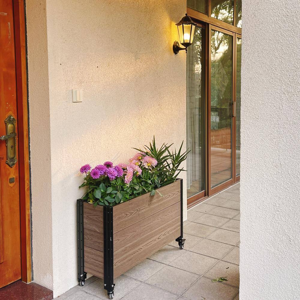 EverBloom 12 in. D x 24 in. Hx 36 in. W Brown and Black Composite Board and Steel Mobile Deep Trough Planter Box Raised Garden Bed K2112