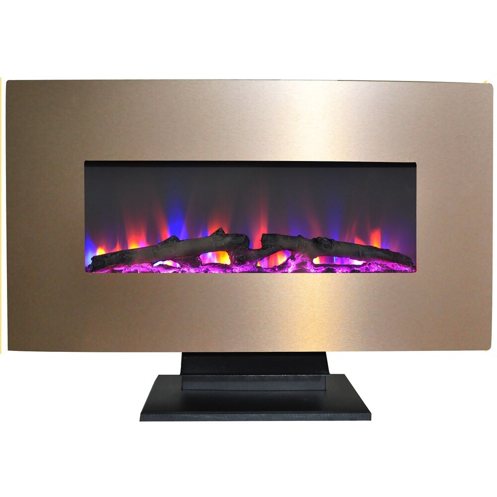 Hanover 36 In. Electric Fireplace with Multi Color Log Display and Metallic Bronze Frame