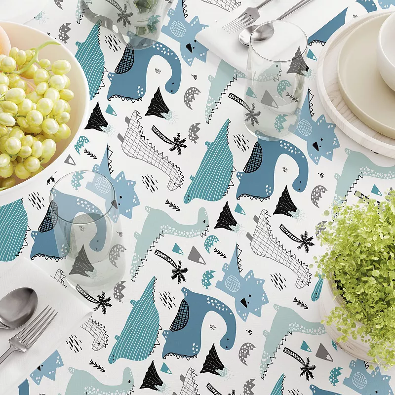 Square Tablecloth， 100% Polyester， 60x60， Hand Drawn Dinosaurs