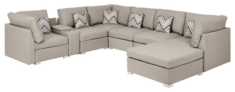 Amira Beige Reversible Modular Sectional Sofa With Usb Console  Ottoman  89820 6   Contemporary   Sectional Sofas   by Timeout PRO  Houzz