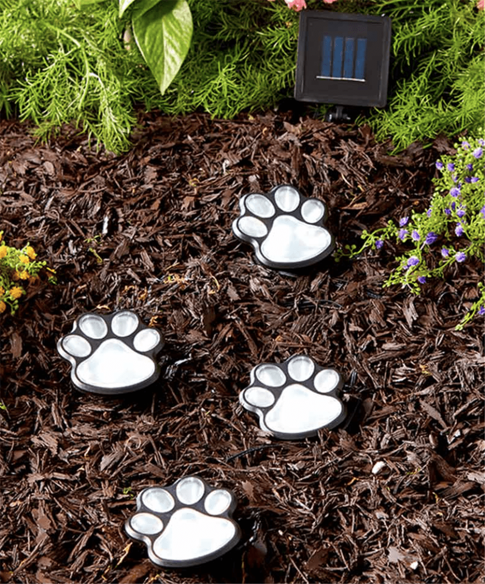 4 Solar Paw Print Lights Dog Path LED Cute Lawn， Garden， Patio， Yard， Décor， Walkway