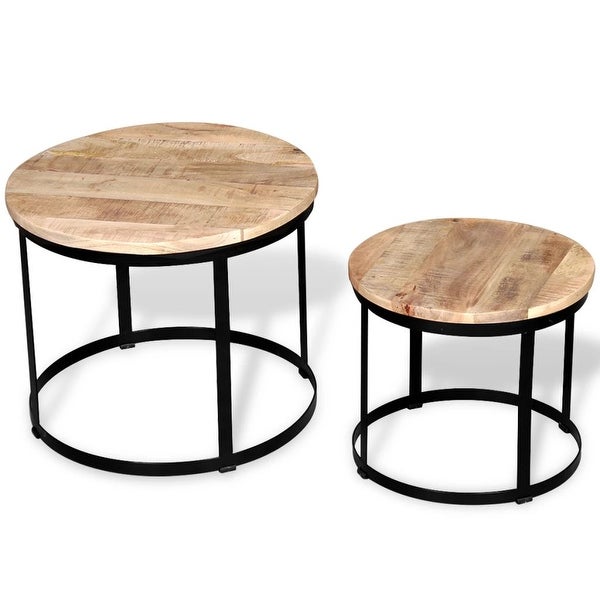 vidaXL Two Piece Coffee Table Set Rough Mango Wood Round 15.7