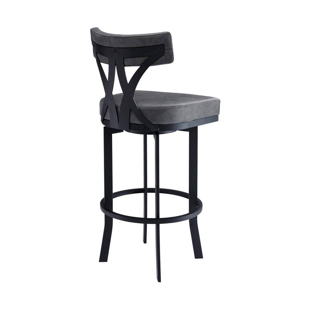 Armen Living Natalie Contemporary 30 in. Bar Height Bar Stool in Black Powder Coated and Vintage Grey Faux Leather LCNTBABLVG30