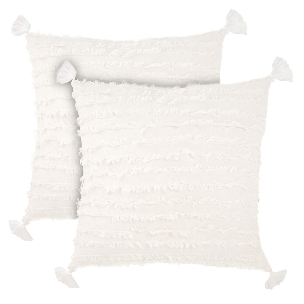 Decorative Striped White Throw Pillow Covers for Bedroom  Couch  Patio Furniture (2 Pack  20 x 20 In)