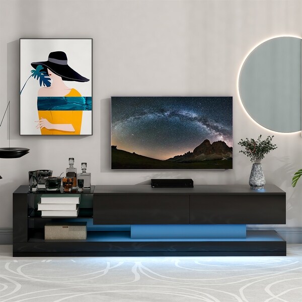 Entertainment Center TV Stand with 2 Media Storages and LED Lights - 15