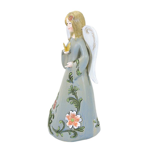 Religious Butterfly Angel One Figurine 7 25 Inches Flowers Figurine 14396 Polyresin Blue