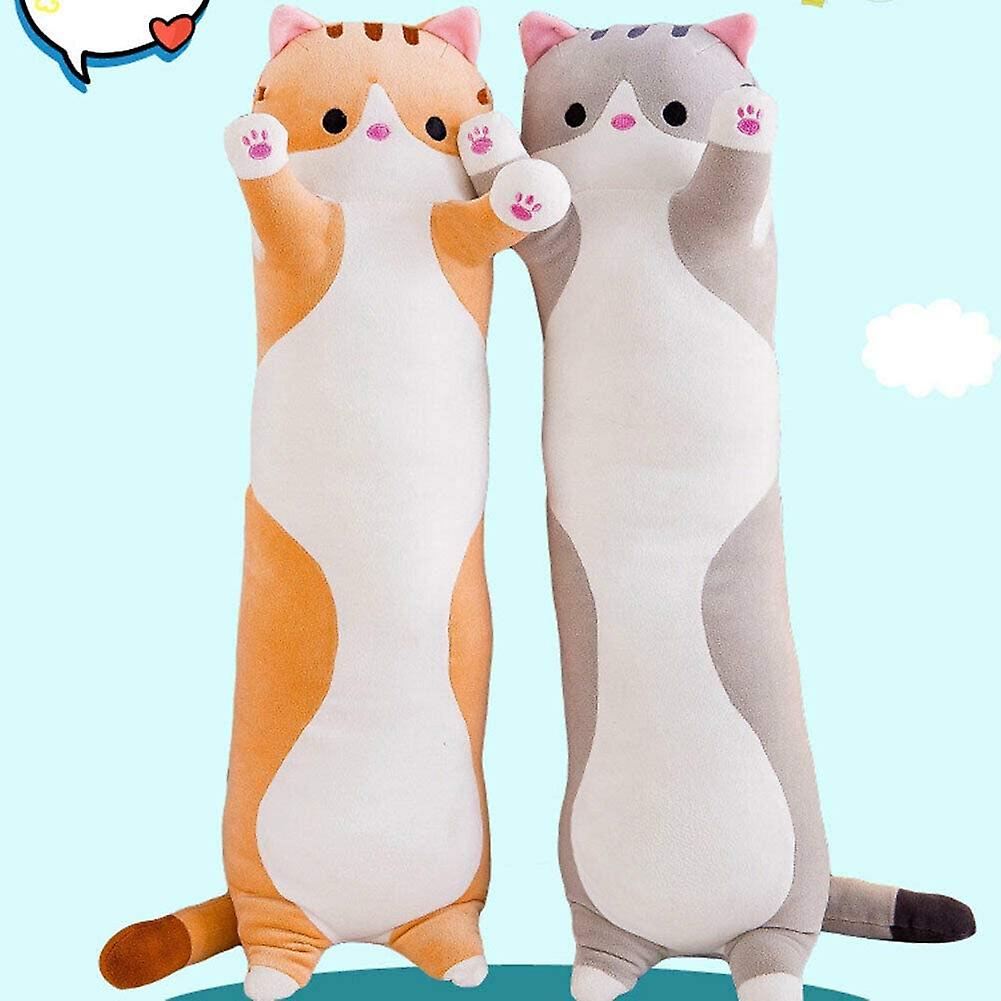 Lovely Plush Cat Doll Cute Cartoon Soft Stuffed Kitten Pillow Long Throw Sleeping Pillow Doll Toy Gift For Kids Girlfriend Multiple Size (grey，50cm/19