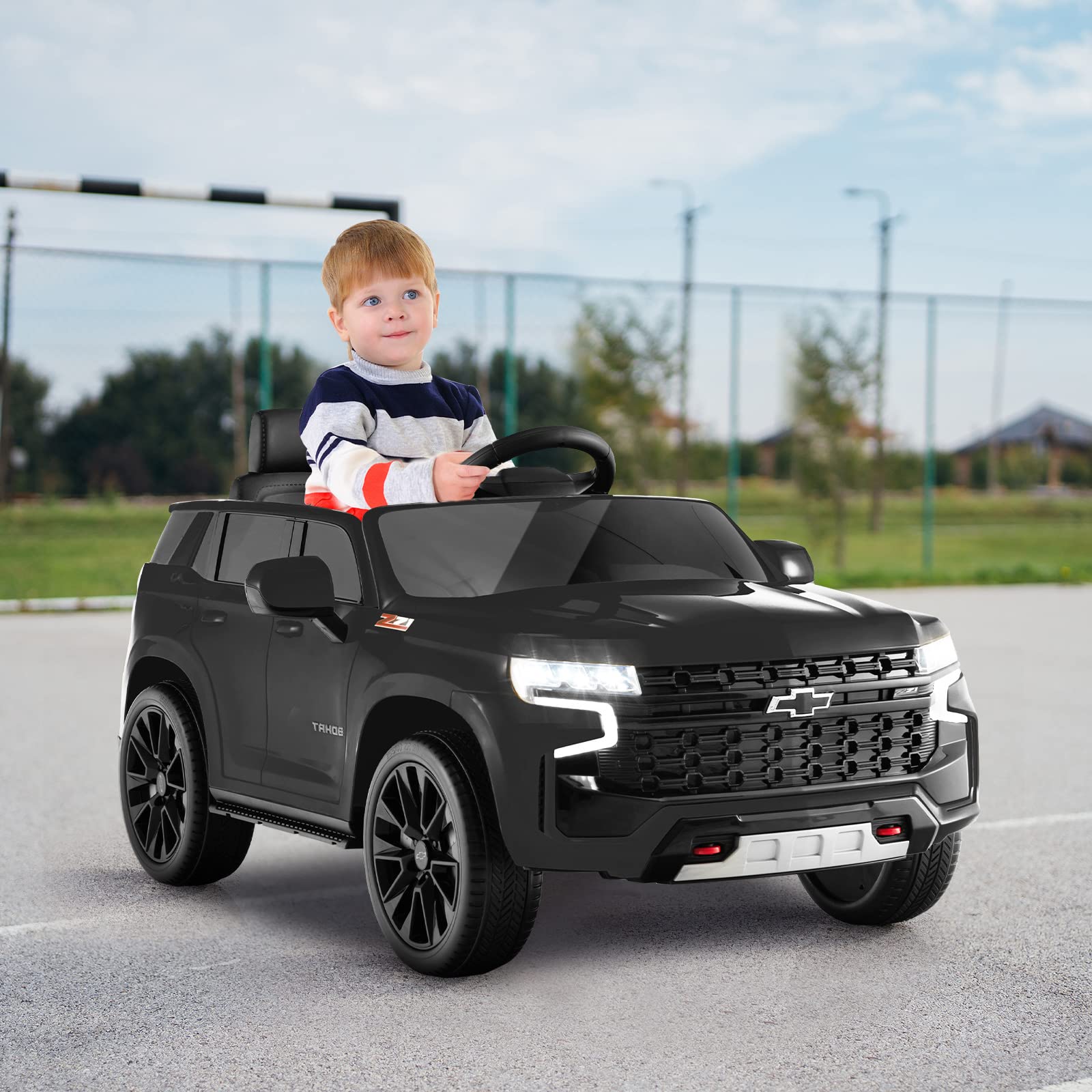 Costzon Ride on Car, 12V Licensed Chevrolet Tahoe Battery Powered Electric Vehicle, Electric SUV for Kids