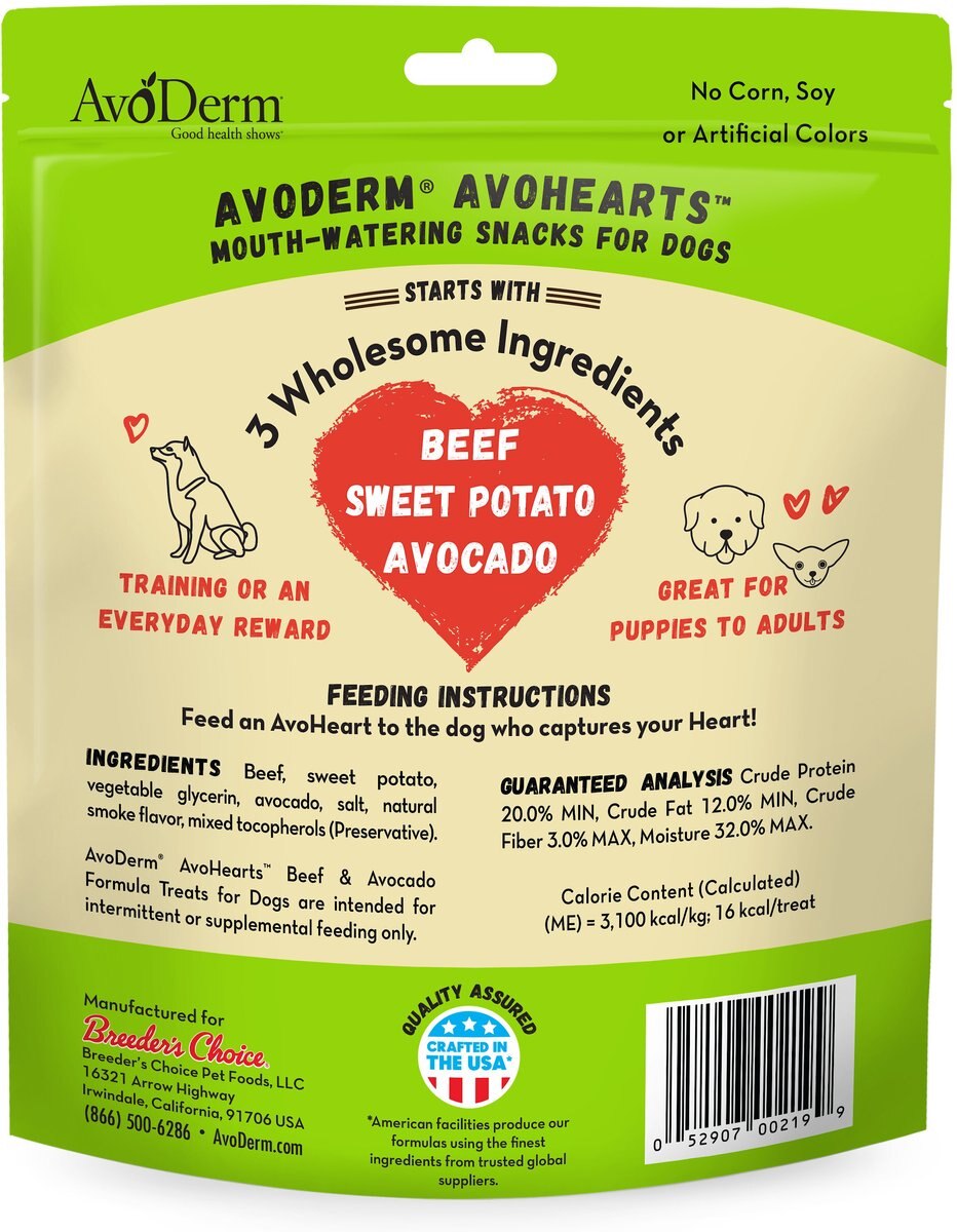 AvoDerm AvoHearts Beef and Avocado Formula Dog Treats， 5-oz bag