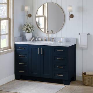 ARIEL Taylor 55 in. W x 22 in. D Bath Vanity in Midnight Blue with Marble Vanity Top in Carrara White with White Basin Q055SCWRVOMNB