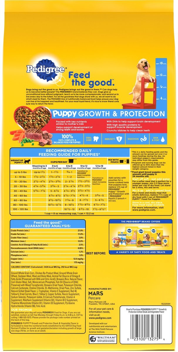 Pedigree Puppy Growth and Protection Grilled Steak and Vegetable Flavor Dry Dog Food