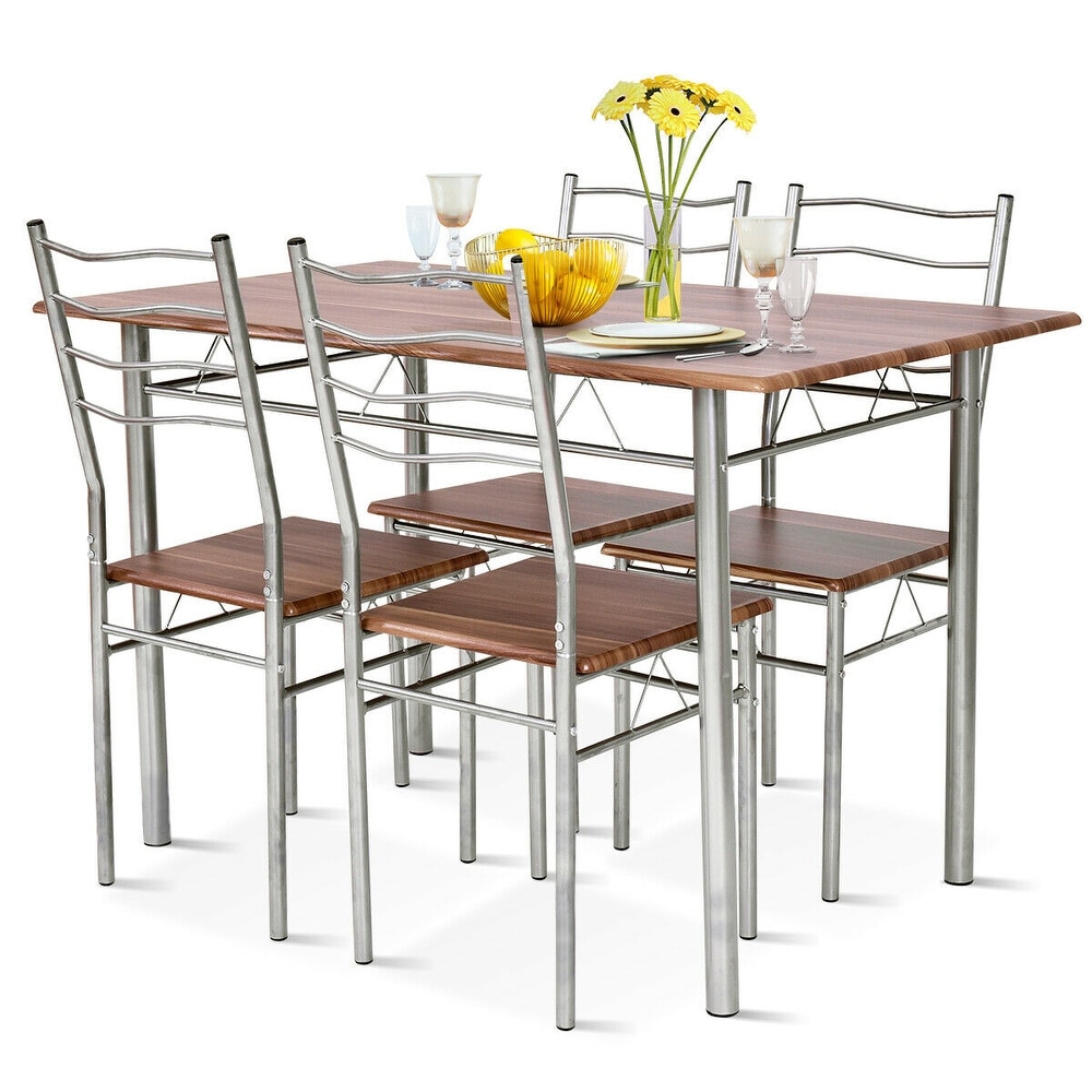 Costway 5 Piece Dining Table Set Wood Metal Kitchen Breakfast