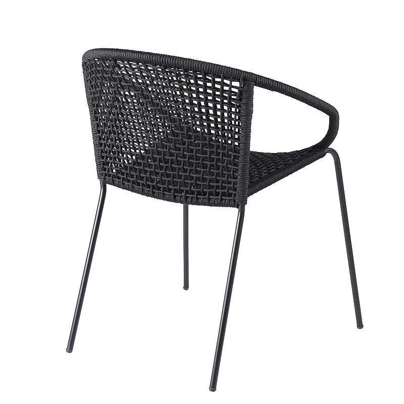 Dining Chair with Interwoven Geometric Seat and Back， Set of 2， Black