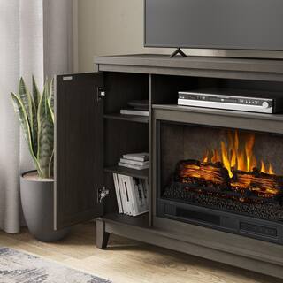 SCOTT LIVING BLAINE 54 in. Freestanding Media Console Wooden Electric Fireplace in Dark Brown Birch HDSLFP54W-5A