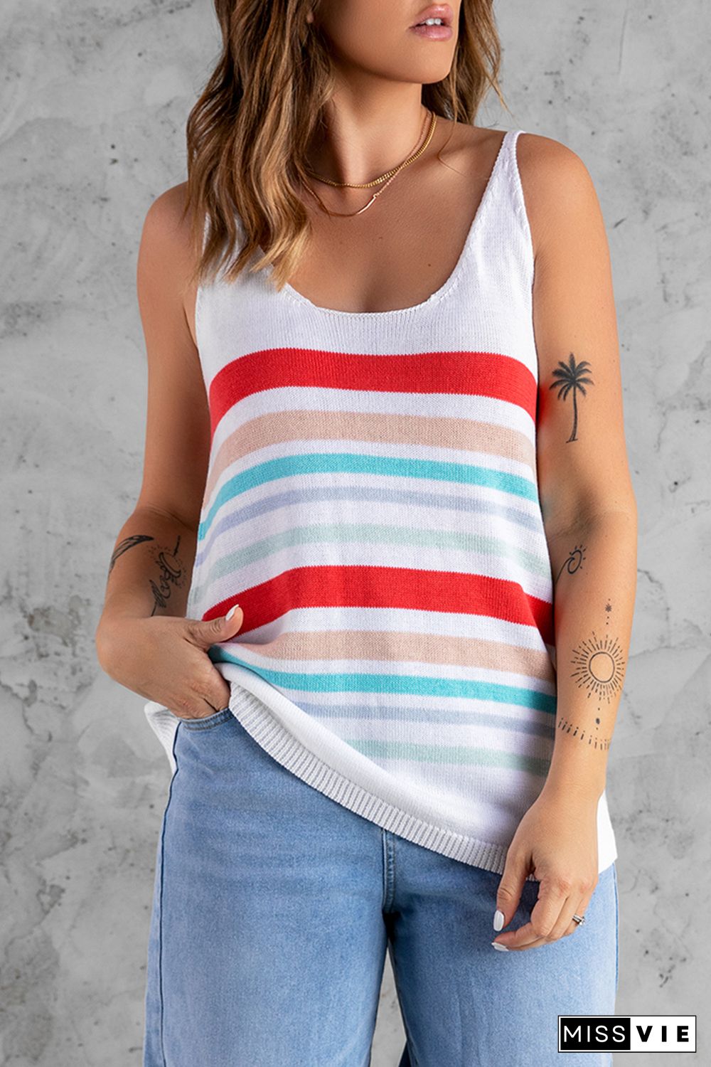 Multi Stripe Knit Scoop Neck Tank Top