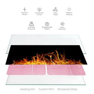 Heat Storm Glass Heater 500-Watt Electric Radiant Wall Hanging Decorative Glass Heat Panel Burning Fire HS-1648-V13