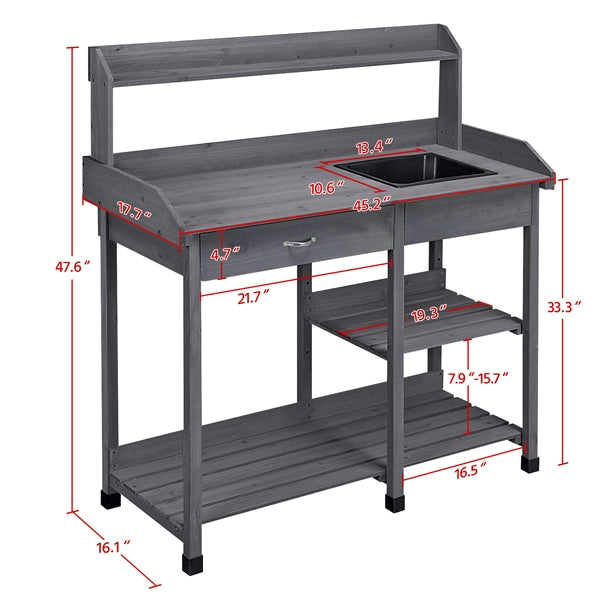 Yaheetech Potting Benches Tables Garden Potters Work Bench Station Planting Bench Solid Wood Outdoor Gray 45.2 x 17.7 x 47.6'' (L x W x H)