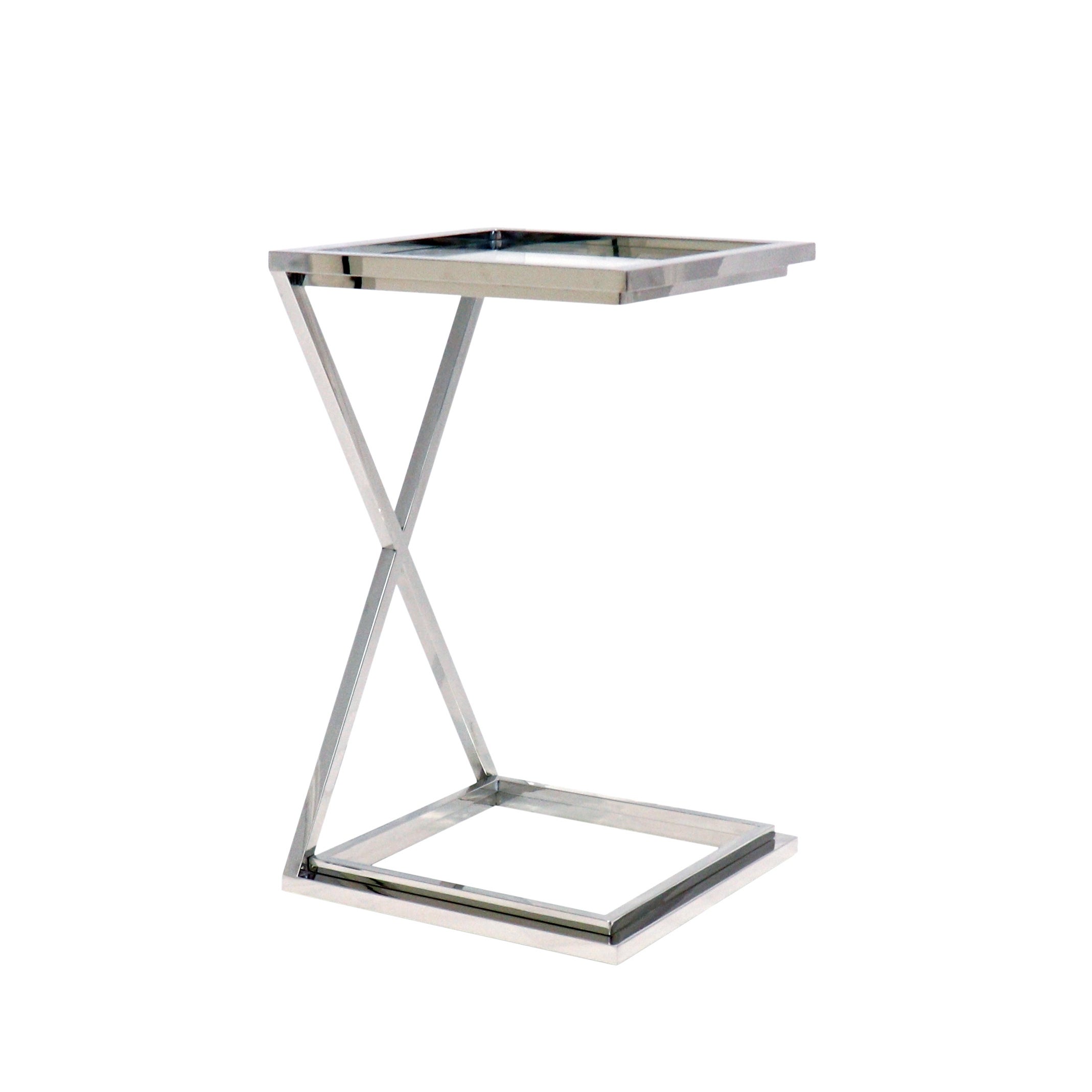 Pasargad Home Luxe Collection Glass and Steel Upholstered Side Table - W15.07