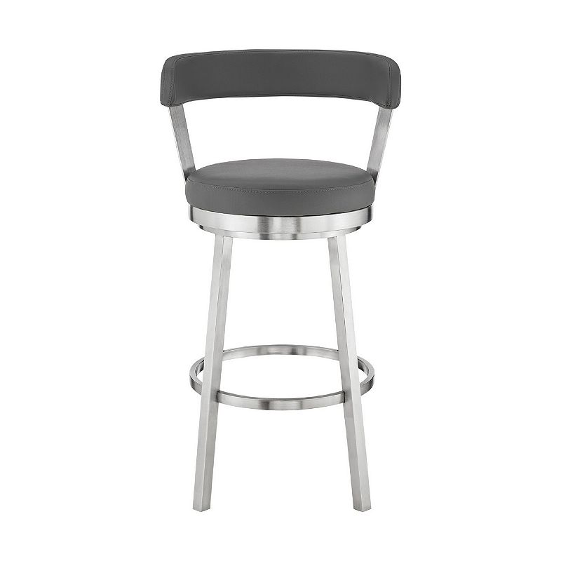 Swivel Barstool with Curved Open Back and Metal Legs， Gray and Silver