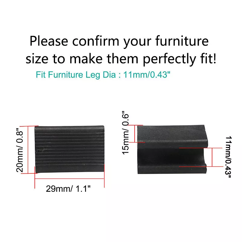 Furniture Feet Plastic Rectangle Shaped Non-Slip Chair Legs Tip Black 12 pcs