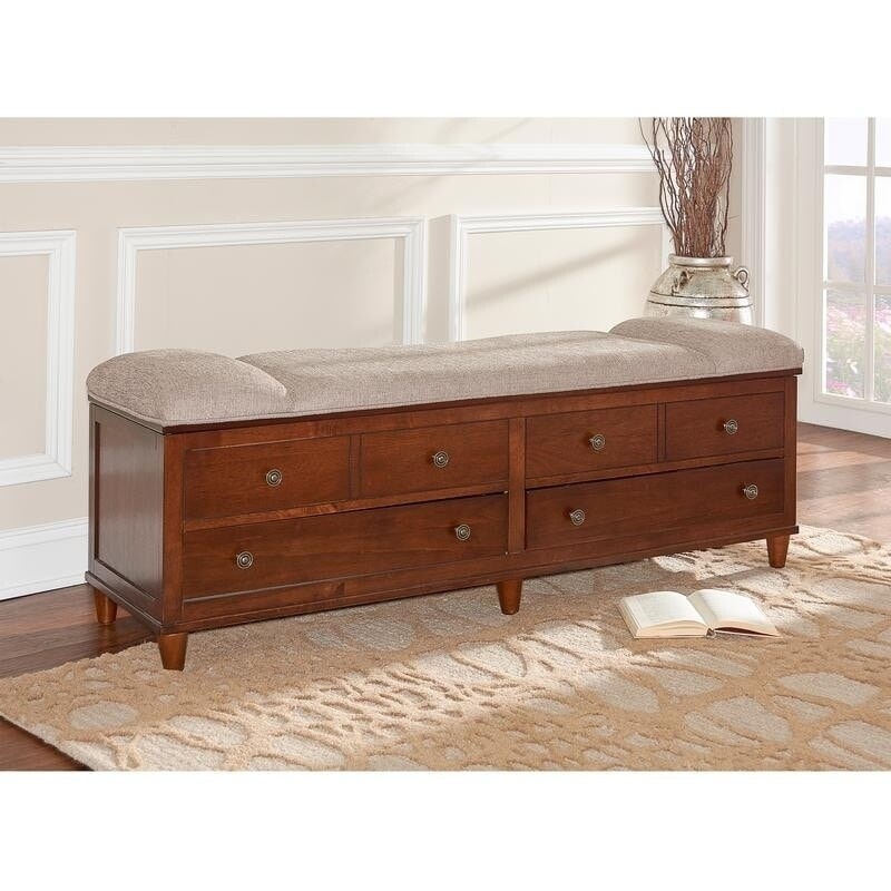 Linon Brody Rustic Brown Wood Padded top Storage Chest