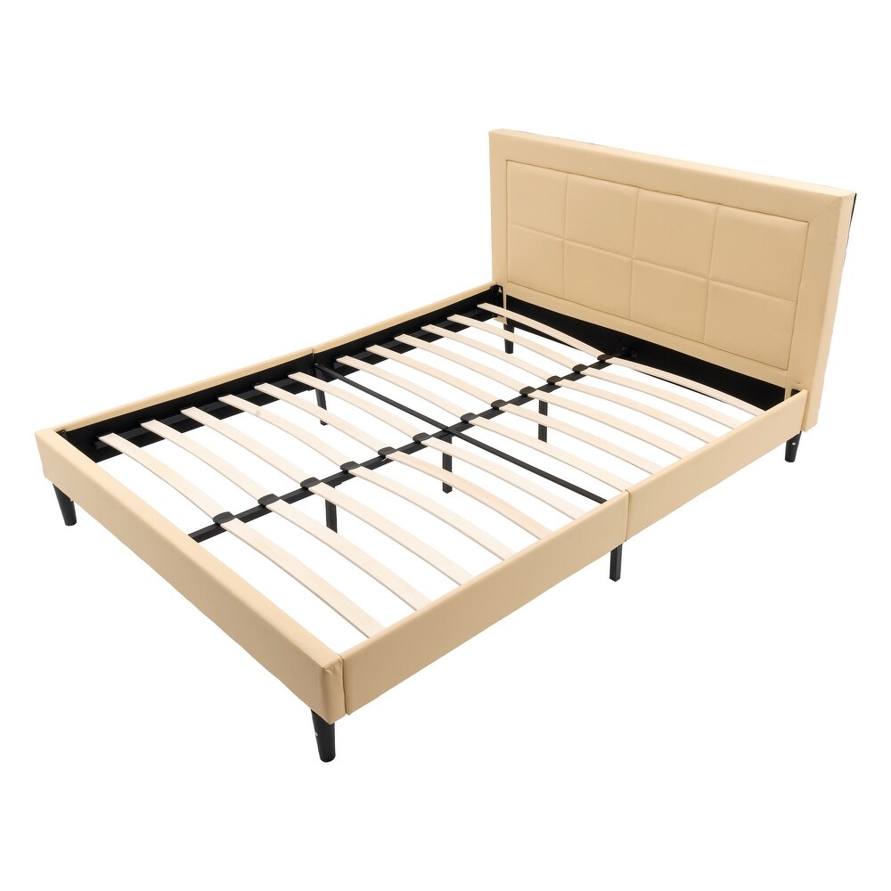 Modern Queen Upholstered Platform Bed Frame with Headboard