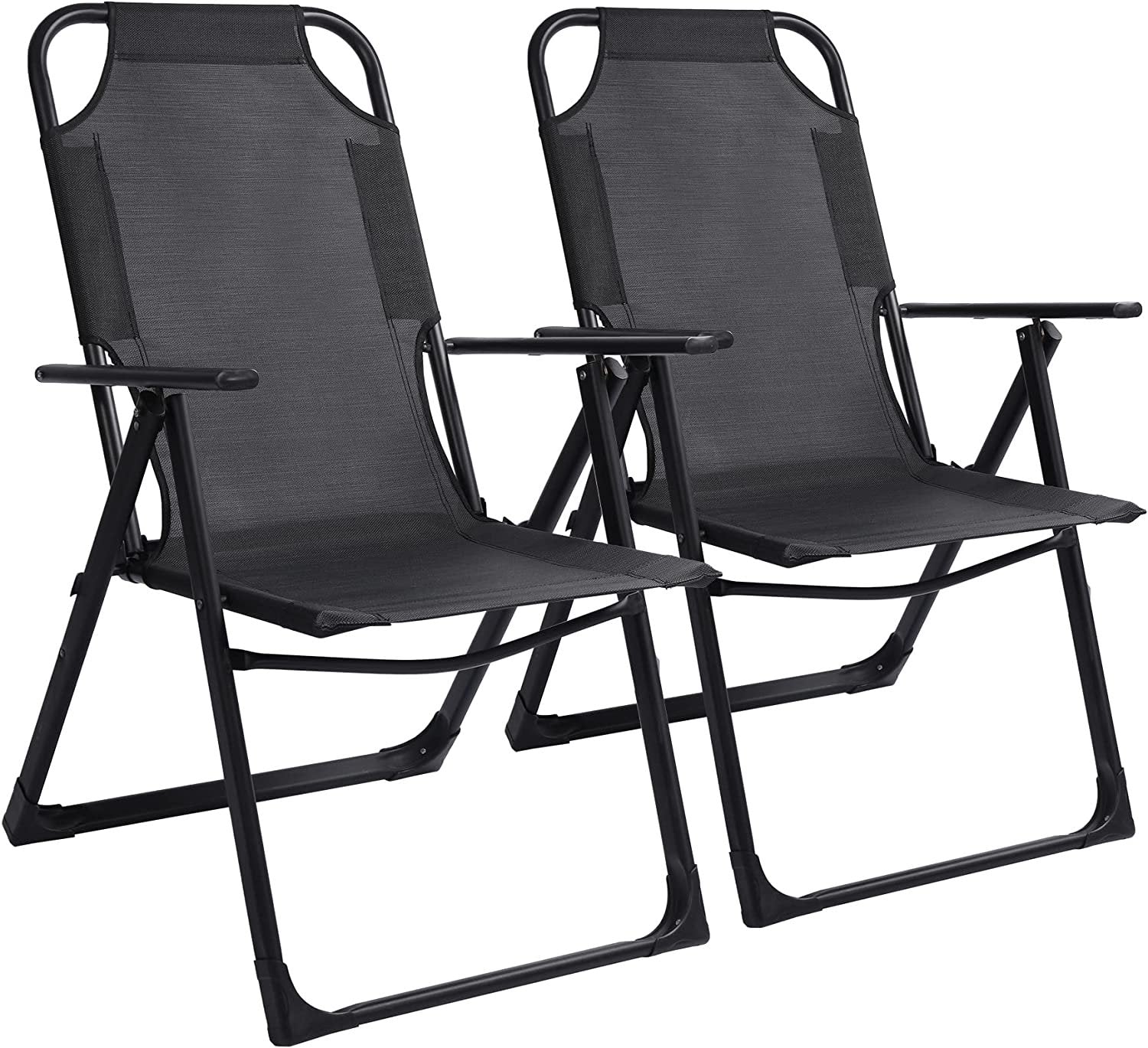 REDCAMP Set of 2 Folding Patio Lounge Chairs, High Back Reclining Lawn Chairs with 9 Levels Adjustable Backrest for Outdoor Camping Backyard Pool Porch, Black