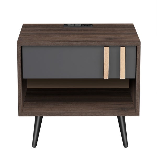 Wooden Nightstand with Usb Charging Ports， End Table for allway， Foyer， Den， Living Room，Gray+Walnut