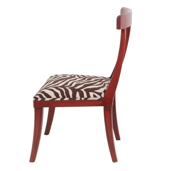 Dann Foley - Wooden Dining Chair - Cherry Wood Finish - Brown and White Zebra Patterned Fabric Seat