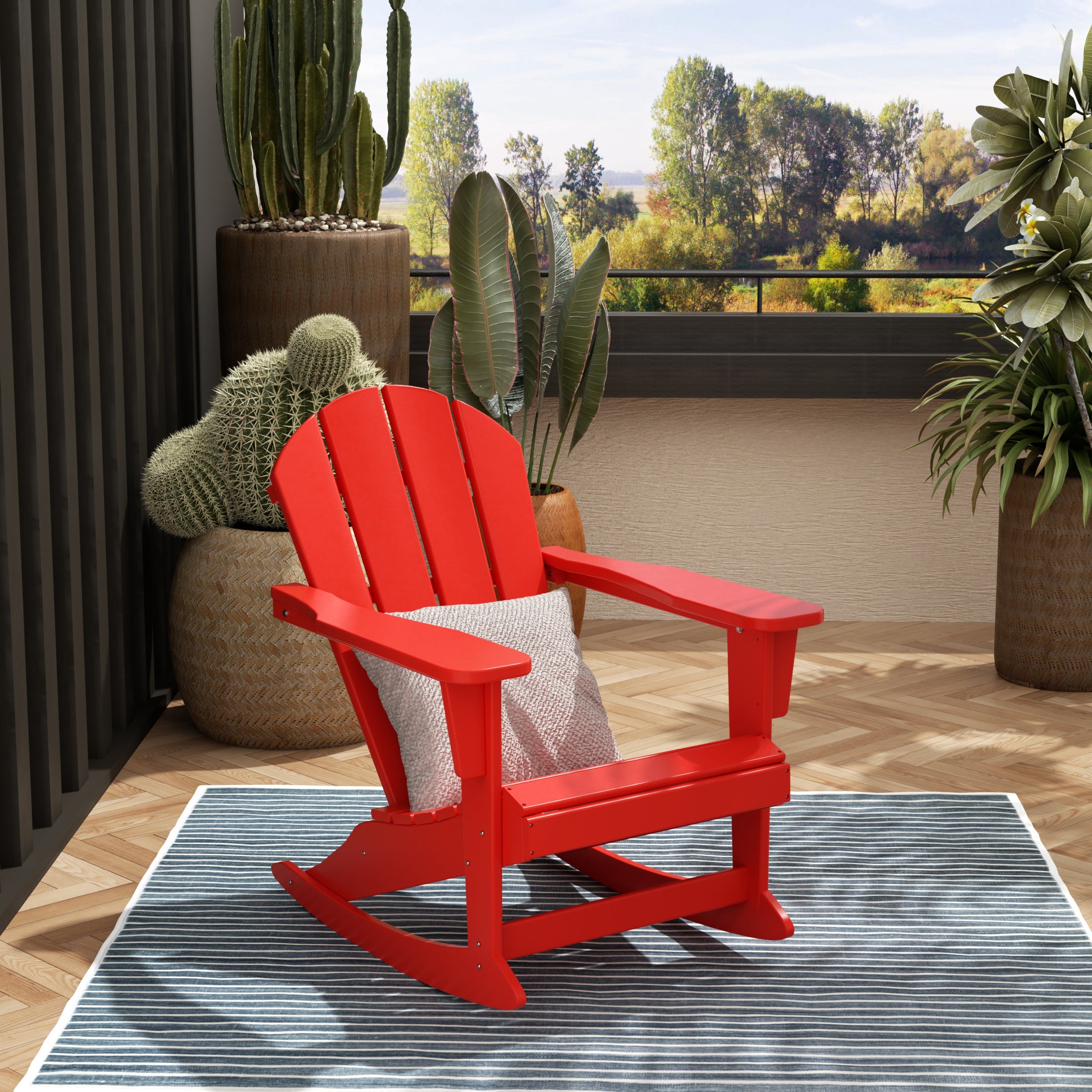 Westintrends Malibu Rocking Chair Outdoor, All Weather Resistant Poly Lumber Classic Porch Rocker Chair, 350 lbs Support Patio Lawn Plastic Adirondack Chair, Red