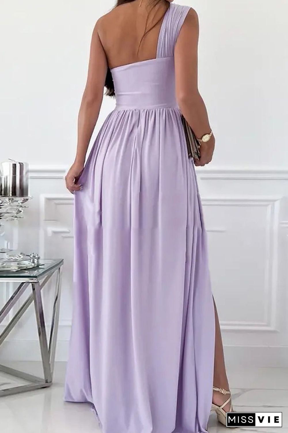 Elegant Formal Solid Asymmetrical Solid Color One Shoulder Irregular Dress Dresses(7 Colors)