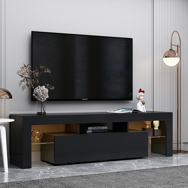 63''L Matt Laminate Finish TV Cabinet LED TV Stand with 2 Doors， up to 70''TV Entertainment Center