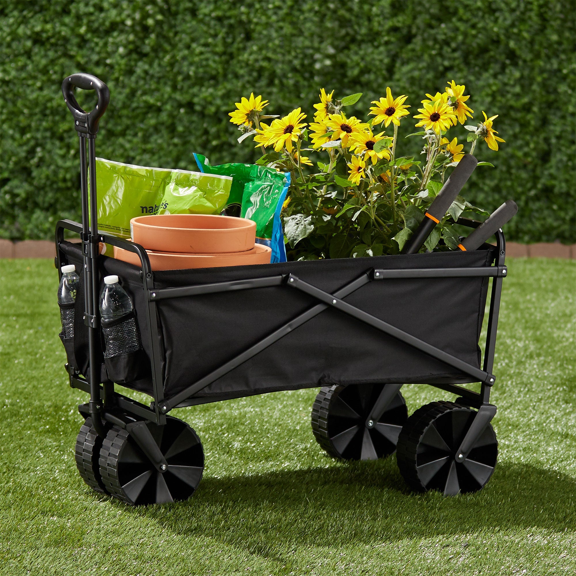 Seina 150lb Capacity Collapsible Steel Outdoor Utility Wagon Cart, Black