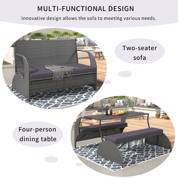 Roomfitters Versatile Outdoor Loveseat Converts to Four Seats and a Table，Durable Design，Ideal for Gardens，Lawns，Patio