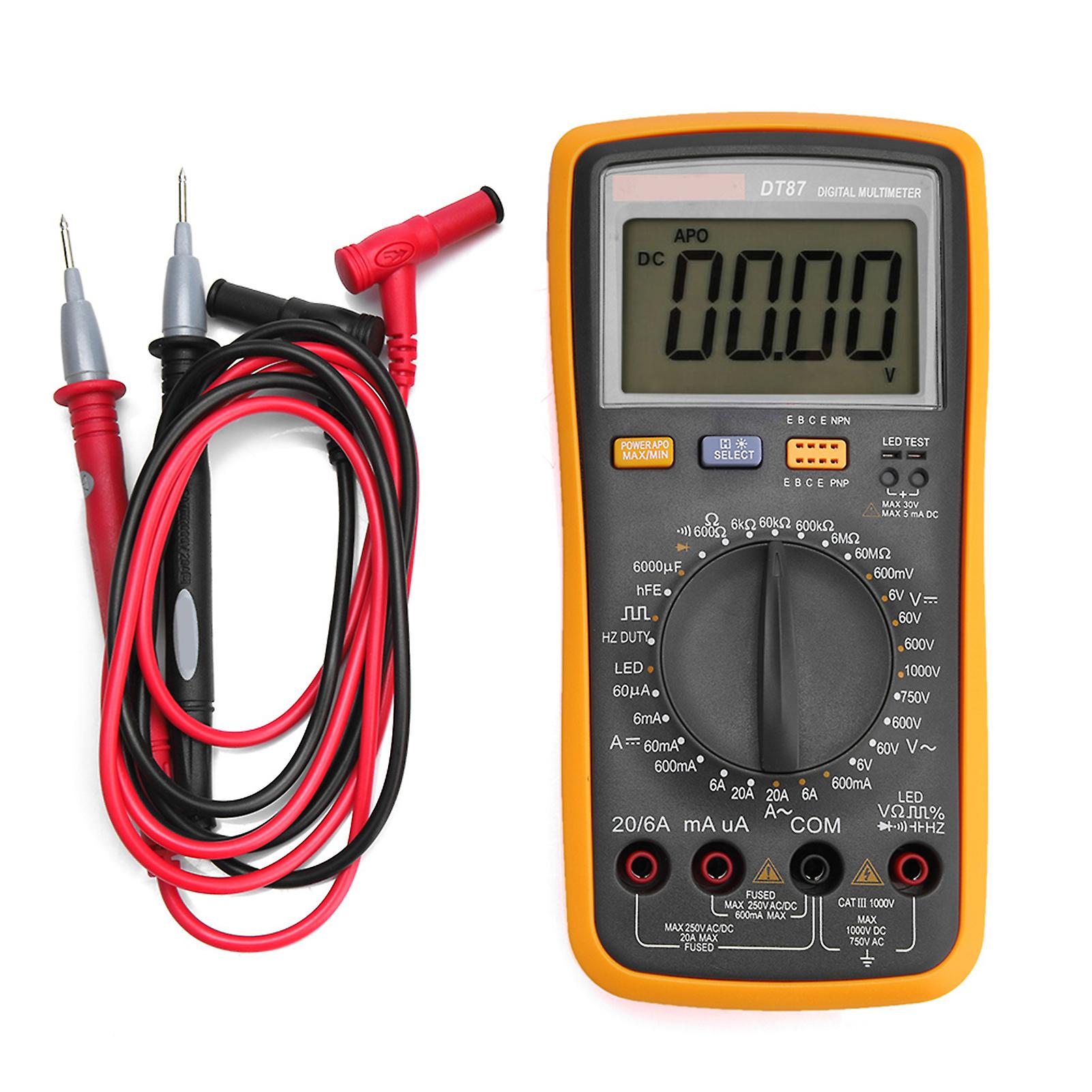 Dt87 Multimeter 6000 Counts Ac/dc Volt Amp Ohm Capacitance Frequency Duty Cycle Diode Test