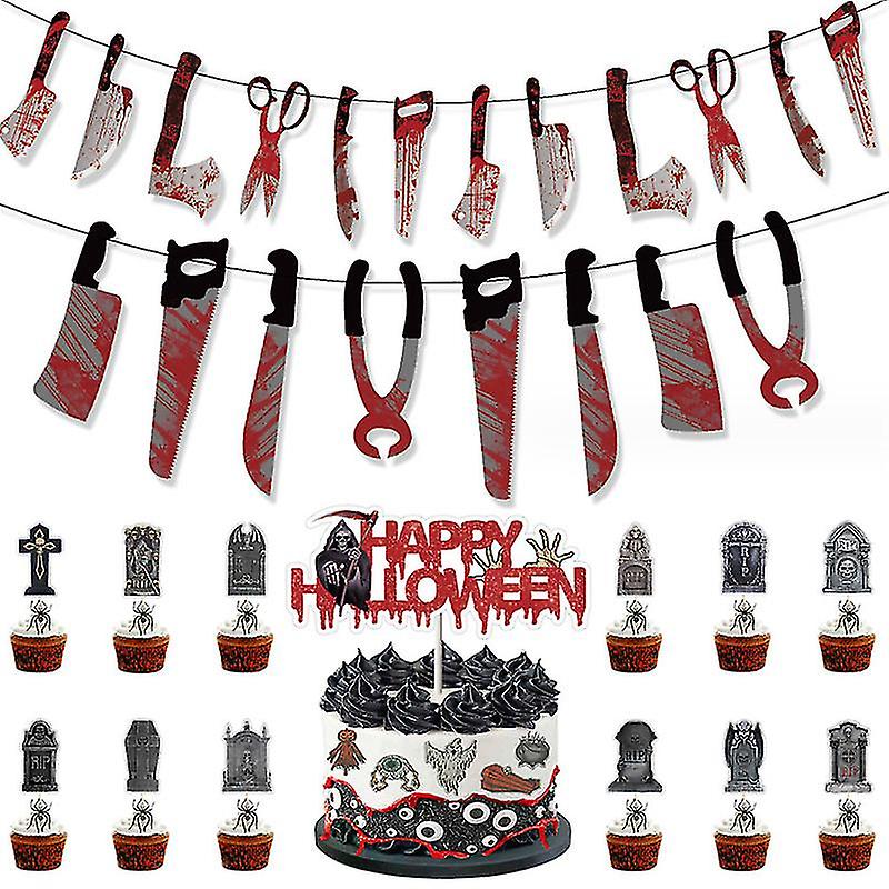 Halloween Happy Birthday Cake Topper， Spooky Haunted House Black Glitter Cake Supplies， Creepy Birthday Themed Party Decor Black