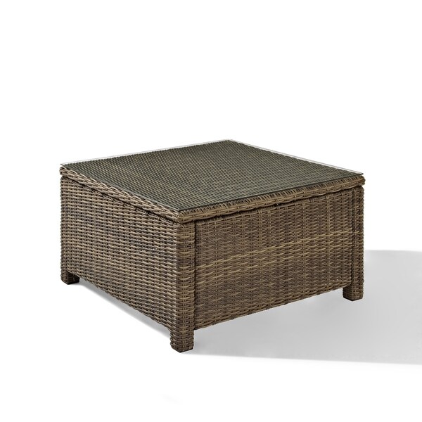 Crosley Bradenton Wicker Glass Top Sectional Outdoor Coffee Table