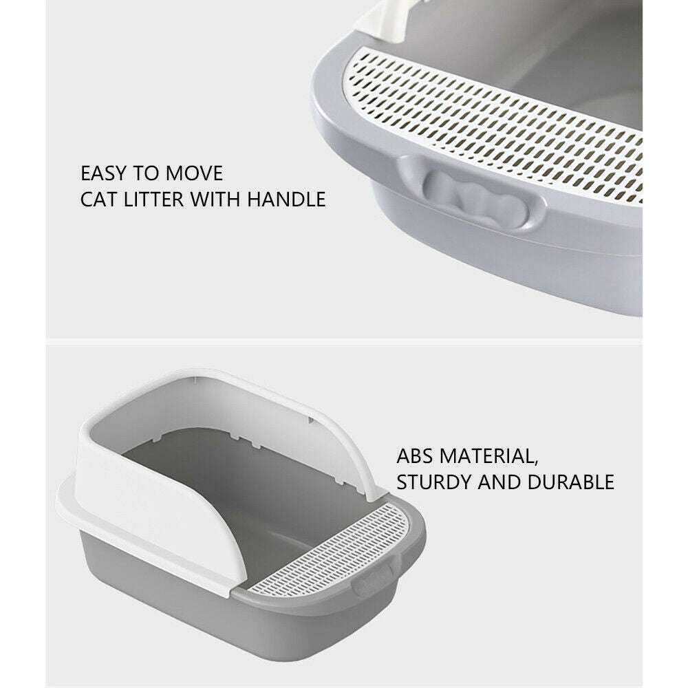 Semi-Enclosed Cat Toilet Kitty Litter Box Cleaning Tool Anti Splashing Hollow Out Pedal Leak Holes Evenly Distributed High Quality Plastic Gray