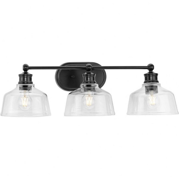 Progress Lighting Singleton 3 light Vanity Fixture Matte Black Clear Glass Shades