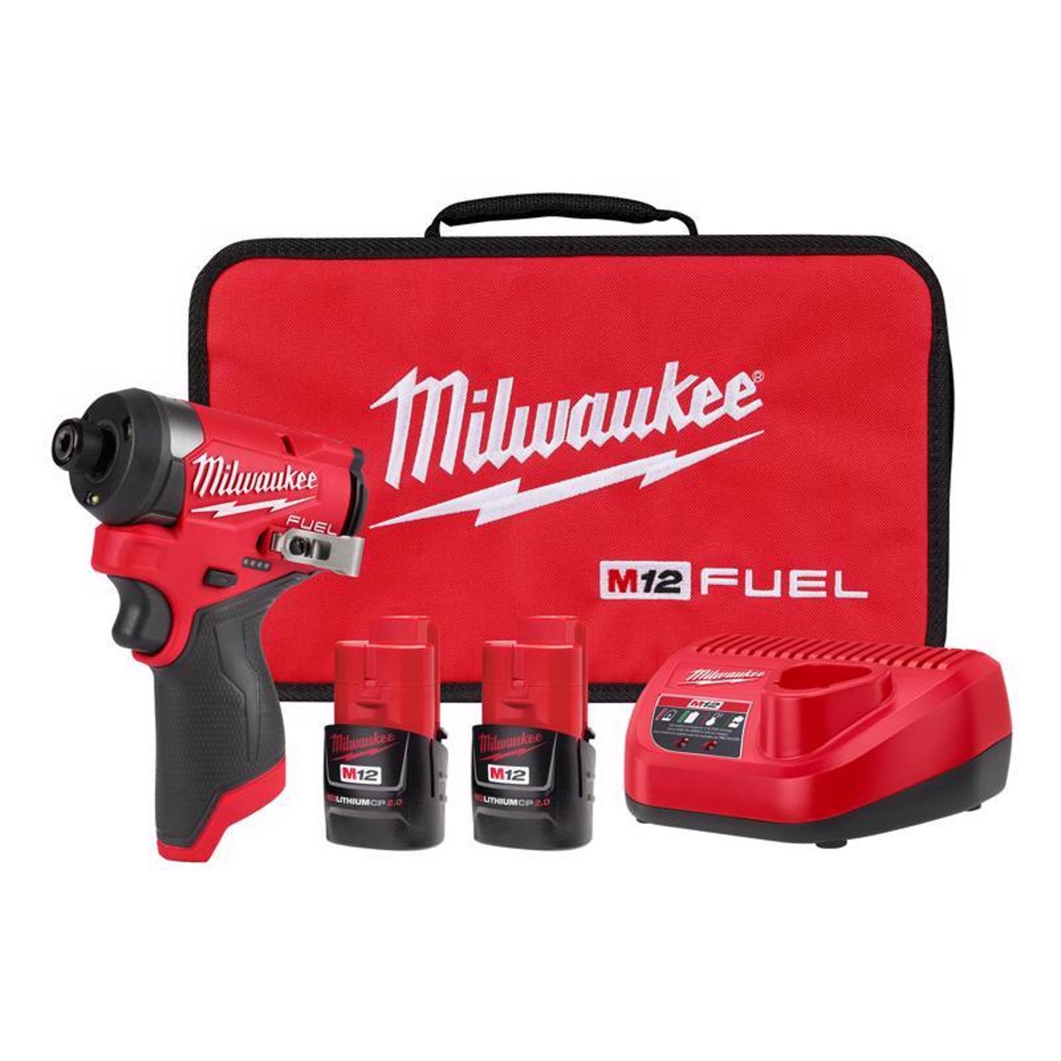 MW M12 FUEL 12 V 1/4 in. Cordless Brushless Impact Driver Kit (Battery \u0026 Charger)