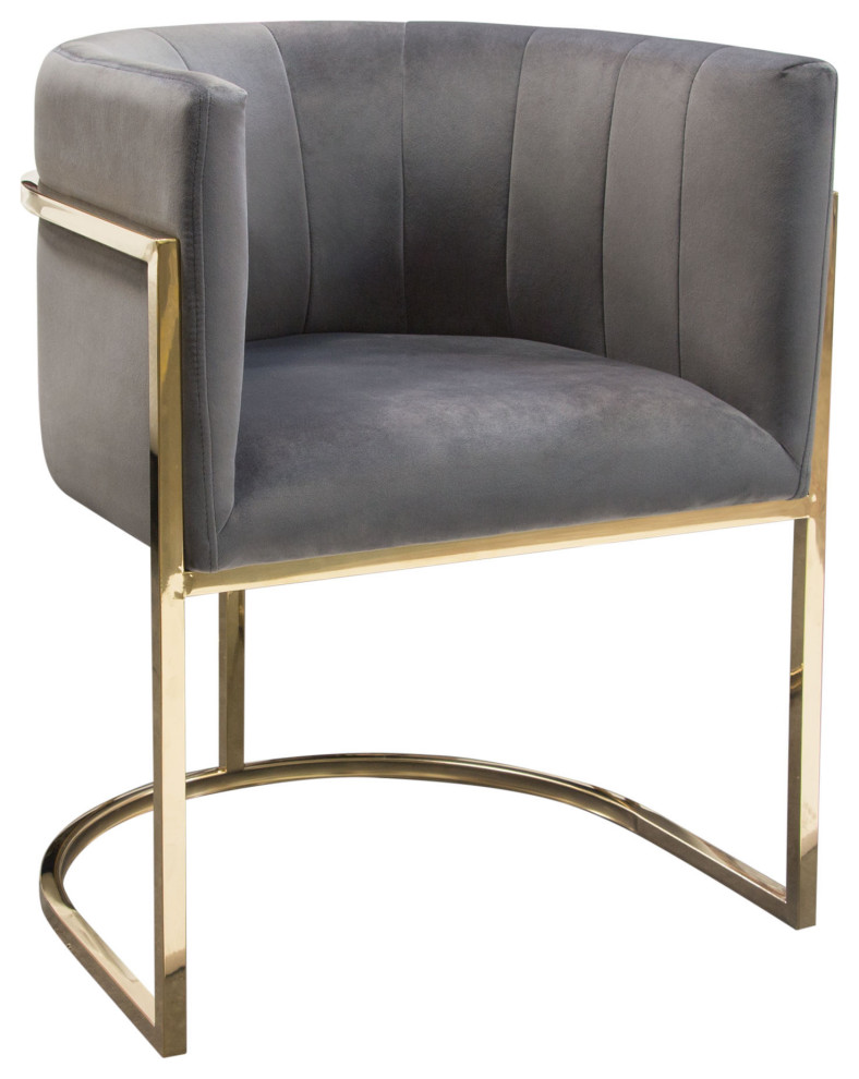 Pandora Dining Chair  Gray Velvet With Polished Gold Frame by Diamond Sofa   Contemporary   Dining Chairs   by Morning Design Group  Inc  Houzz